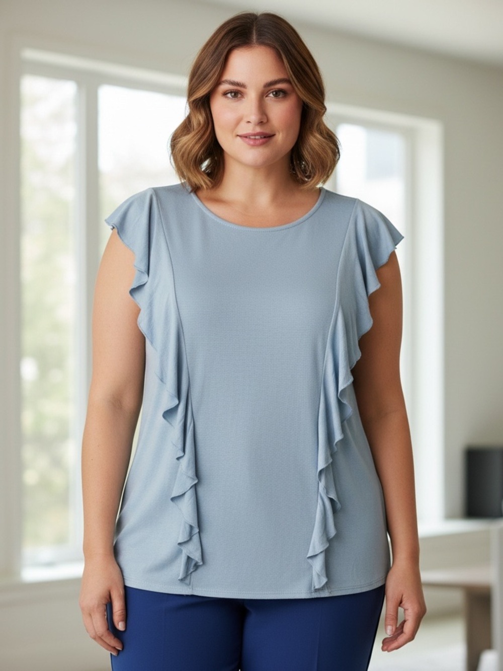Joseph Pastel Blue Ruffle-Trim Sleeveless Tank